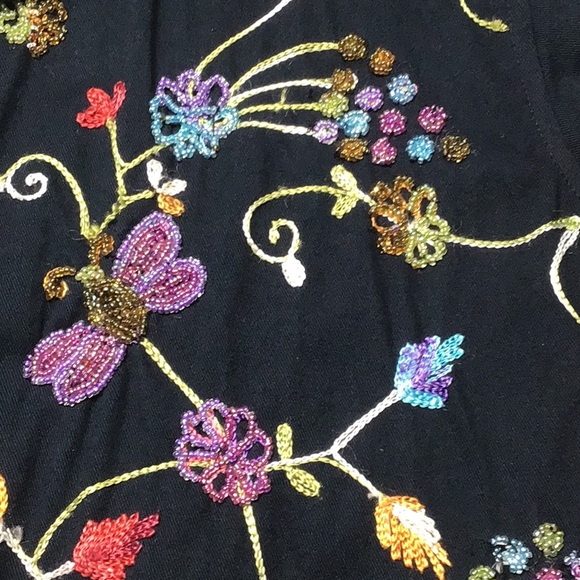 🪿Quacker Factory Black Floral Beaded Embroidered Button Front Turquoise Trim - Picture 7 of 11